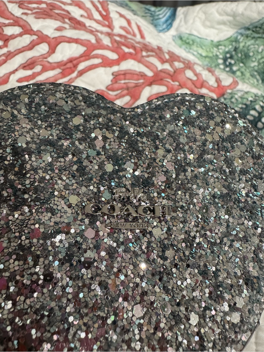 COACH Heart Coin Pouch in Silver Glitter - Picture 7 of 7